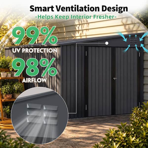 AECOJOY 8 ft. W x 10 ft. D Outdoor Metal Lean to Shed Garden