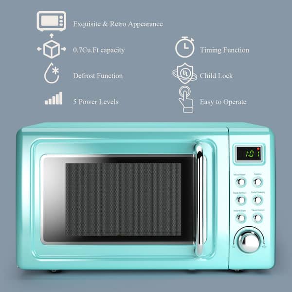  Nostalgia Retro Compact Countertop Microwave Oven - 0.7 Cu. Ft.  - 700-Watts with LED Digital Display - Child Lock - Easy Clean Interior -  Aqua : Home & Kitchen