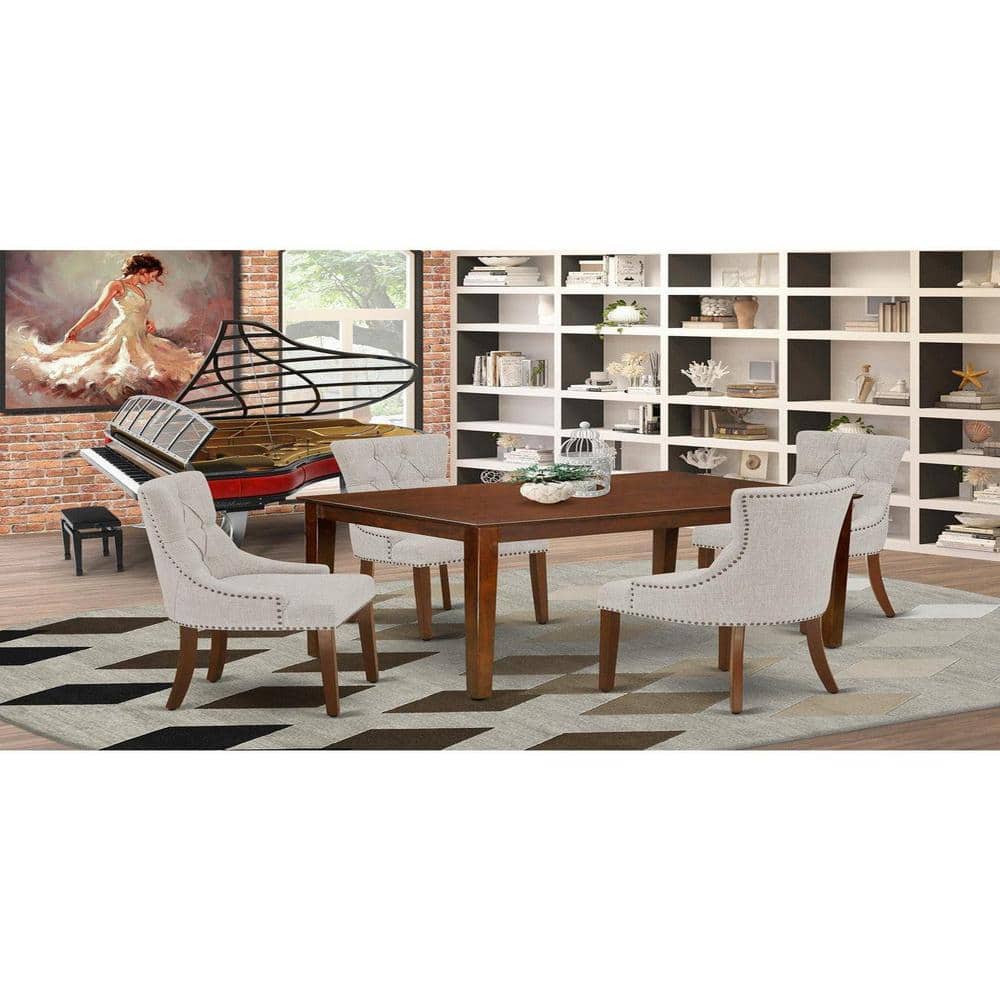 5-Piece Mahogany Finish Solid Wood Top - Rectangular Dining Room Set - Seats 4