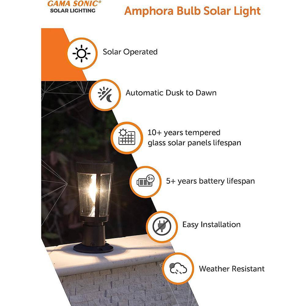 Amphora Black Resin Solar LED Outdoor Post Light