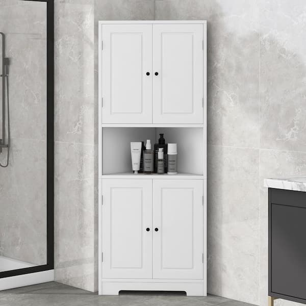 Tall Bathroom Cabinet with Door and Shelf, White