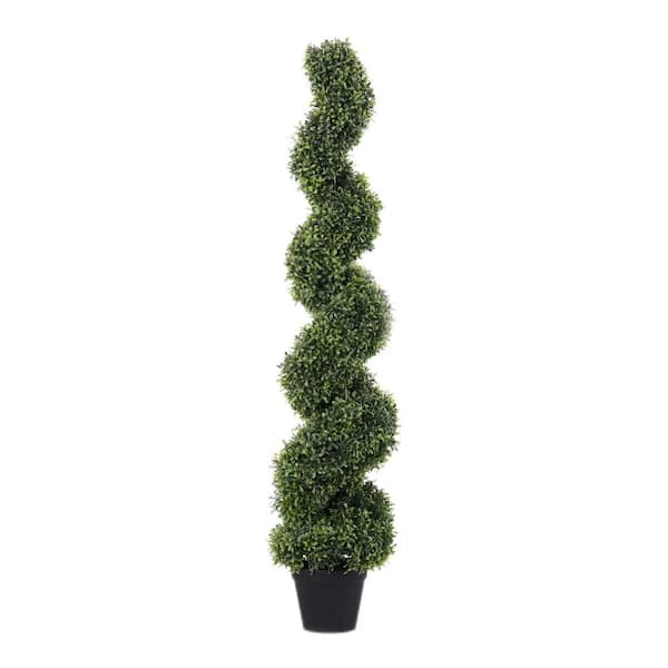 Artificial Bonsai Boxwood Spiral Topiary Tree in Pot (Set of 2) 4 ft