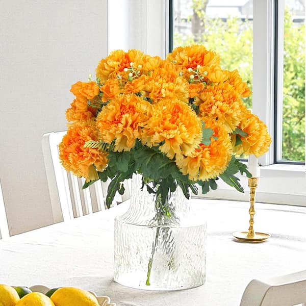 LIVING LUXURY 18 in. Yellow Orange Artificial Carnation Flower