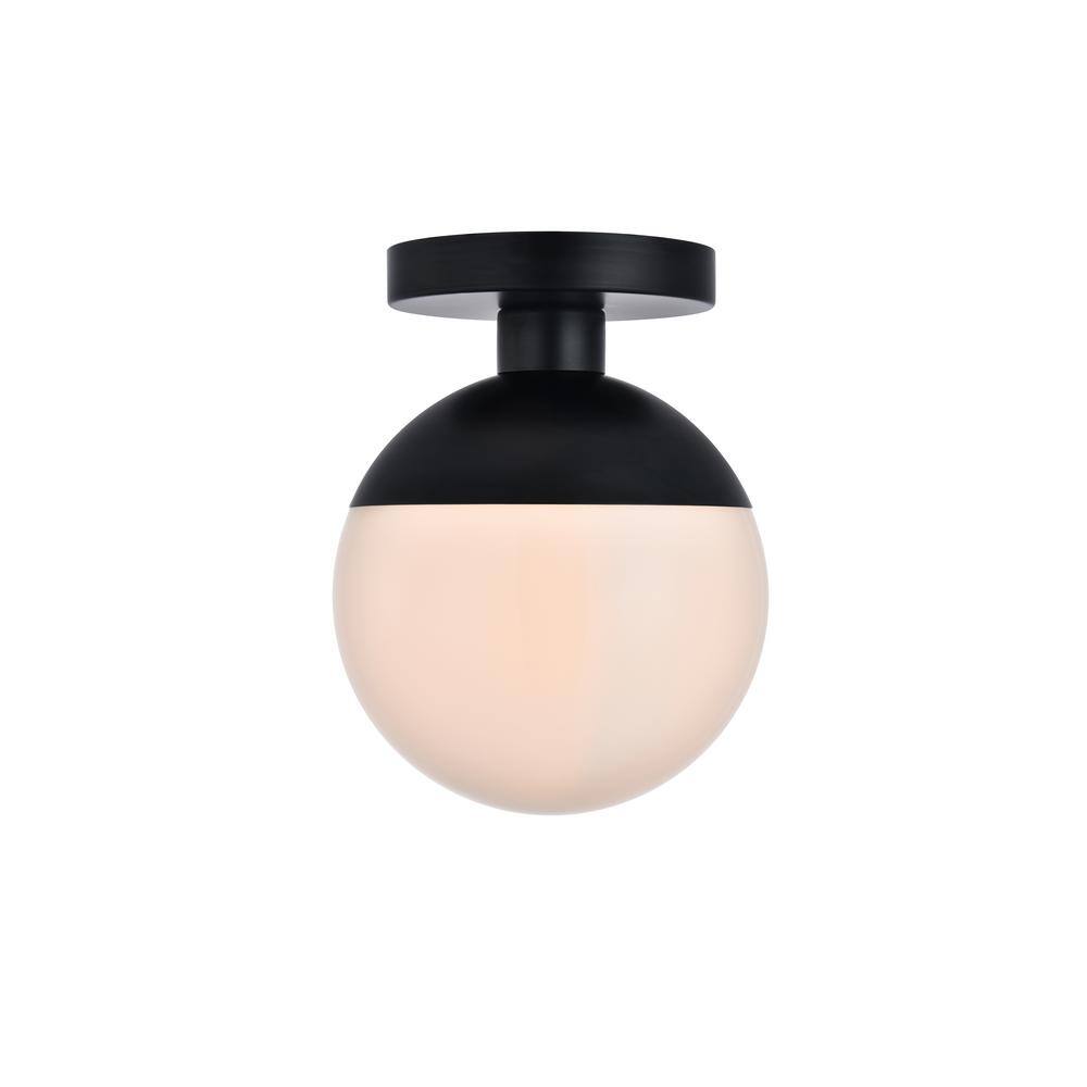 Timless Home 8 in. 1-Light Midcentury Modern Black and Frosted White Flush 