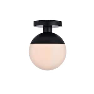 Timeless Home Ellie 8 in. W x 10 in. H 1-Light Black and Frosted White Glass Flush Mount