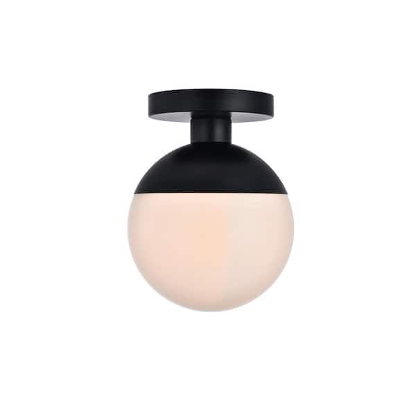 Unbranded Timeless Home Ellie 8 in. W x 10 in. H 1-Light Black and Frosted White Glass Flush Mount