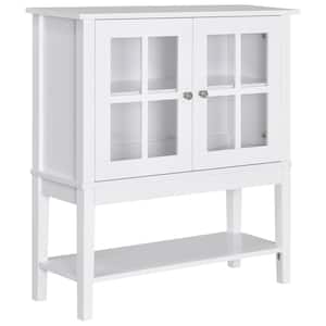 31.5 in. W x 11 in. D x 33 in. H White Linen Cabinet with 2 Glass Doors, Adjustable Inner Shelving and Bottom Shelf