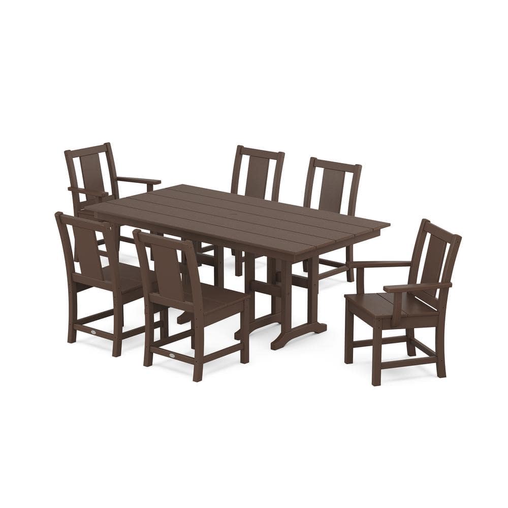 Prairie 7-Piece Farmhouse Plastic Rectangular Outdoor Dining Set in Mahogany -  POLYWOOD, PWS2096-1-MA