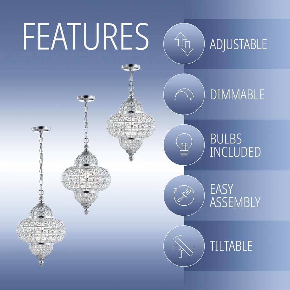Juliette 19.5" Chrome and Crystal Modern LED Pendant Light