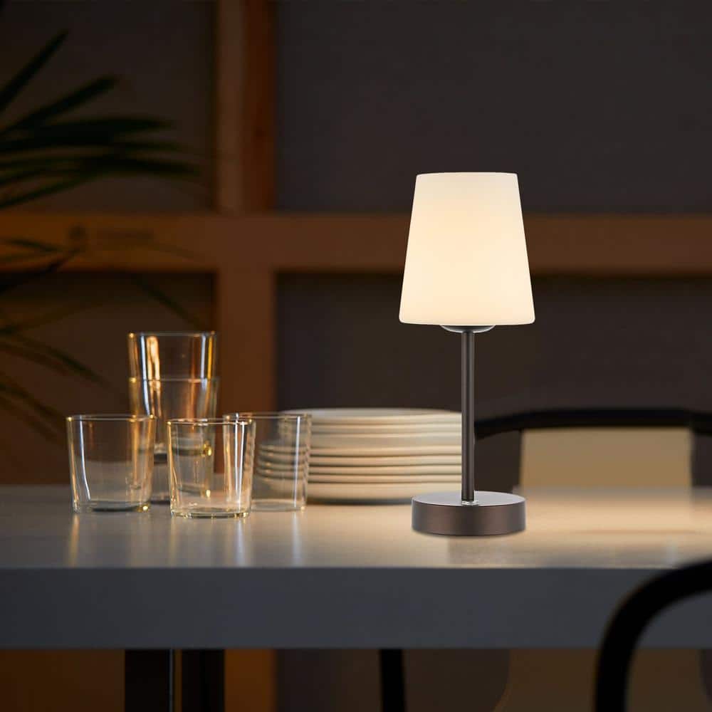 12.75" Oil Rubbed Bronze Cordless LED Table Lamp with Frosted Glass Shade