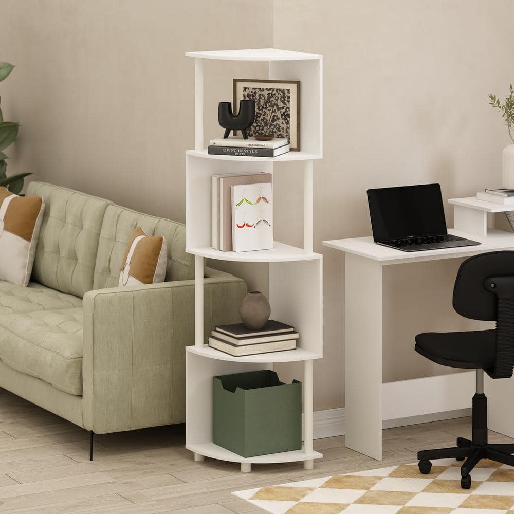 White Zigzag Corner Shelf Bookcase with PVC Tubes