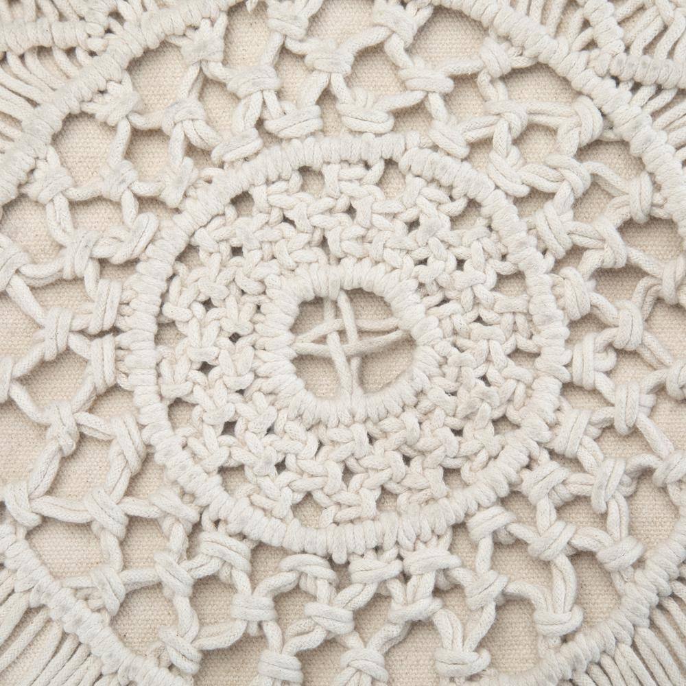 Natural Cotton Round Macrame Pouf with Legs