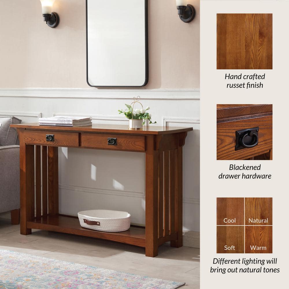 Mission Style Solid Oak Console Table with Storage Drawers