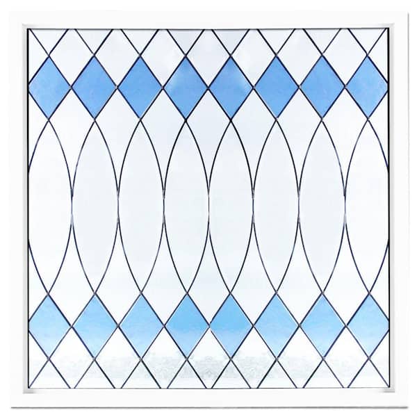 Hy-Lite 25 in. x 25 in. Black Patina Caming Euro Blue Pattern Decorative Glass White Vinyl Fin Picture Window-DISCONTINUED