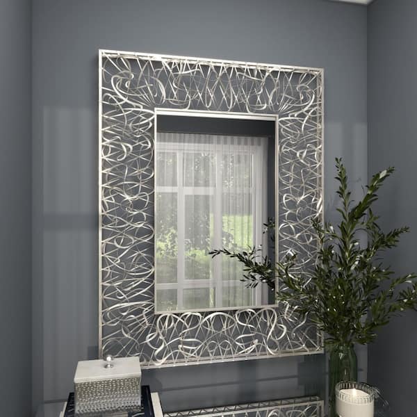 Litton Lane 43 in. x 33 in. Ribbon Rectangle Framed Silver