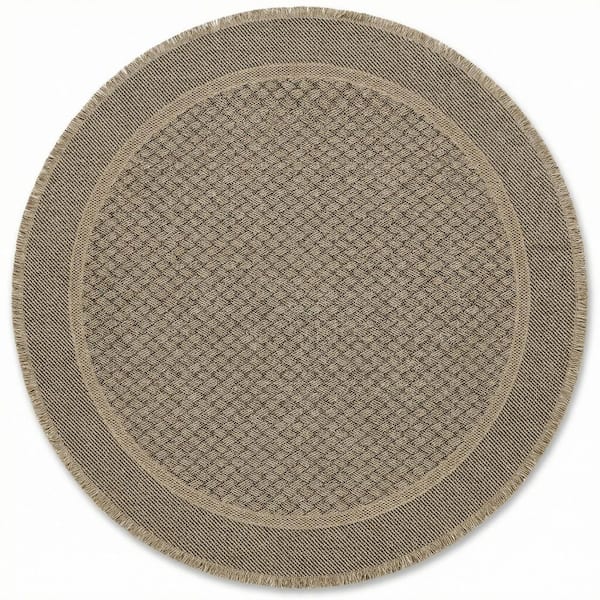 Naturalistic Symmetry Natural-Black 5 ft. Casual Flatwoven Geometric Polypropylene Round Indoor/Outdoor Area Rug