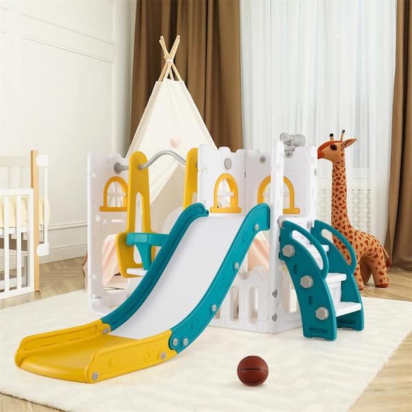 HONEY JOY 7 in 1 L-shaped Toddle Swing and Slide Set Freestanding