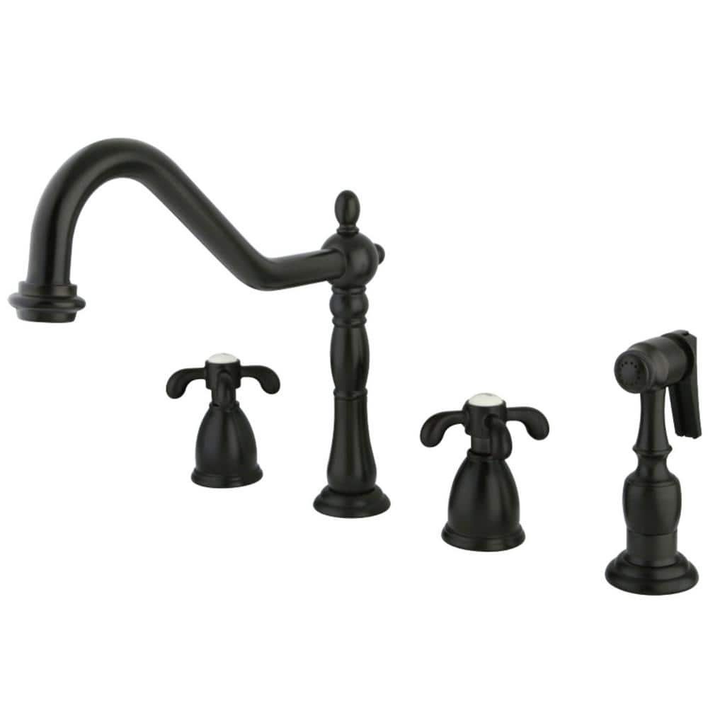 French Country 2-Handle Standard Kitchen Faucet with Side Sprayer in Oil Rubbed Bronze -  Kingston Brass, HKB1795TXBS