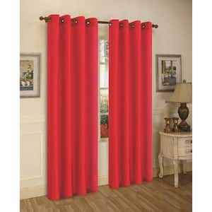 Red Faux Silk 100% Polyester Solid 55 in. W x 84 in. L Grommet Sheer Curtain Window Panel (Set of 2)
