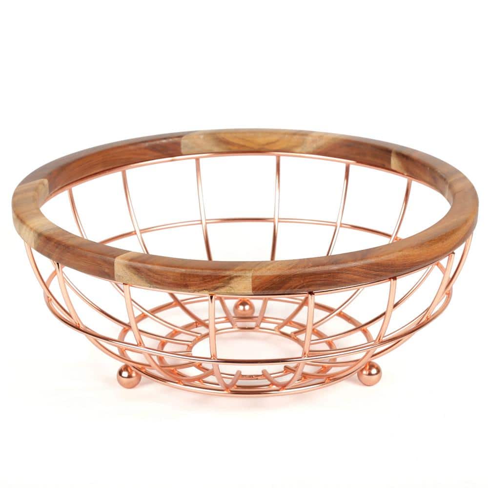 Deluxe Acacia Copper Plated Wood and Iron Wire Fruit Basket Fruit Bowl price history on PriceWatchPro