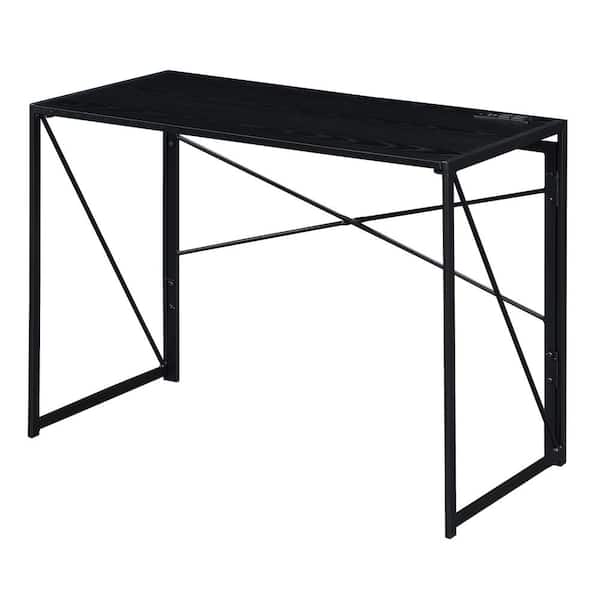 Convenience Concepts Xtra 39.5 in. Rectangular Black Particle Board/Metal Foldable Writing Desk with Charging Station