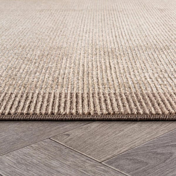 Modern Geometric Stripe Bordered Area Rug for Living Room, Bedroom, or Entryway 8 ft. x 10 ft. Beige