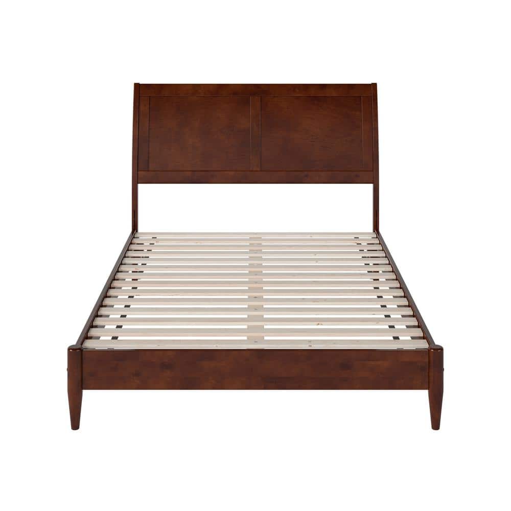 Valencia Walnut Full Sleigh Wood Platform Bed with Slats
