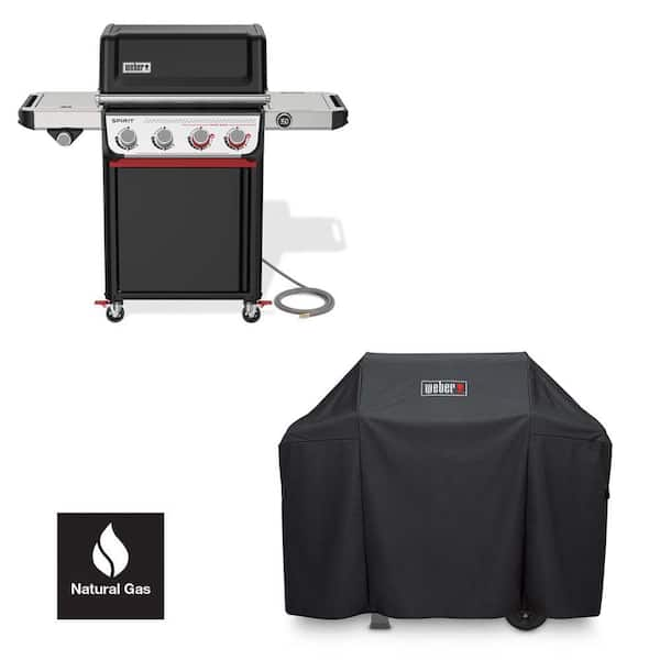 Spirit EP-435 4-Burner Natural Gas Grill in Black with Sear Zone, Side Burner, and Grill Cover