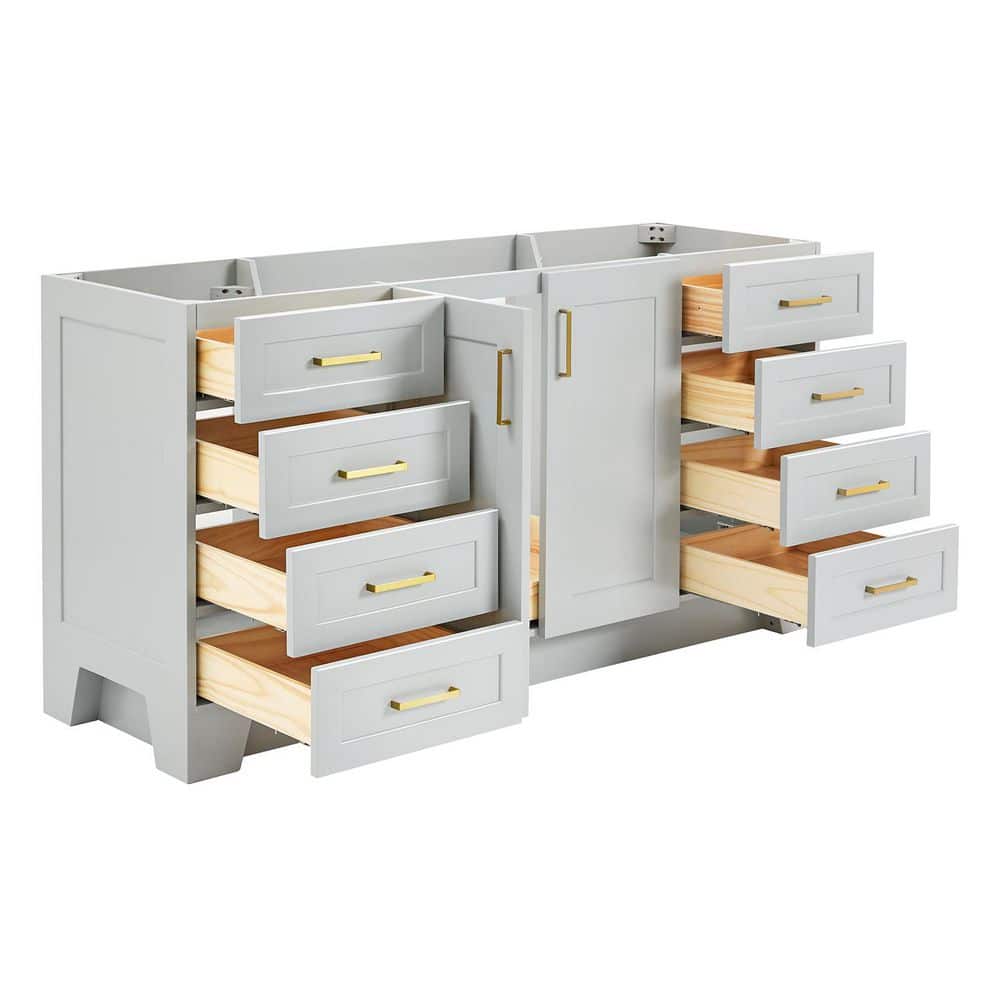 Taylor 66" Gray Single Freestanding Vanity Cabinet with Gold Hardware