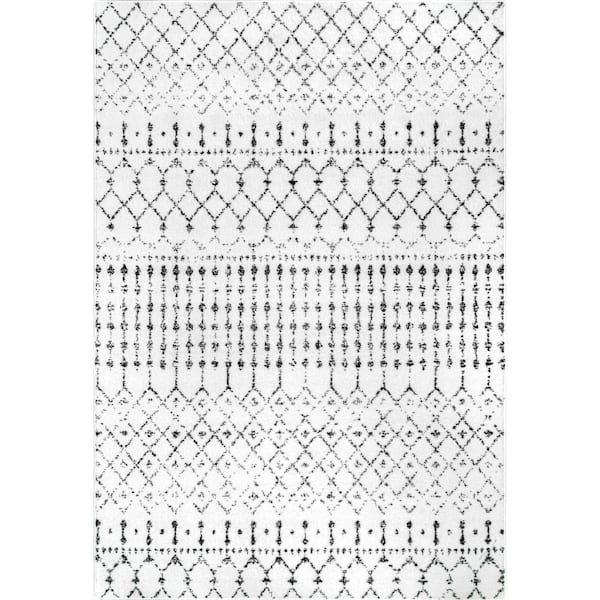 nuLOOM Moroccan Blythe White And Black Doormat 3 ft. x 5 ft. Area Rug