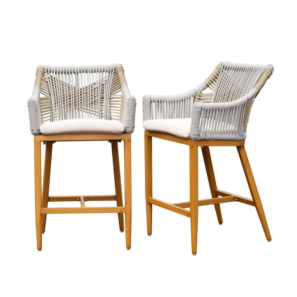 2Pcs Square Back Bar Stools with Armrest, Aluminum Rope Boho Stools with Cushion price history on PriceWatchPro
