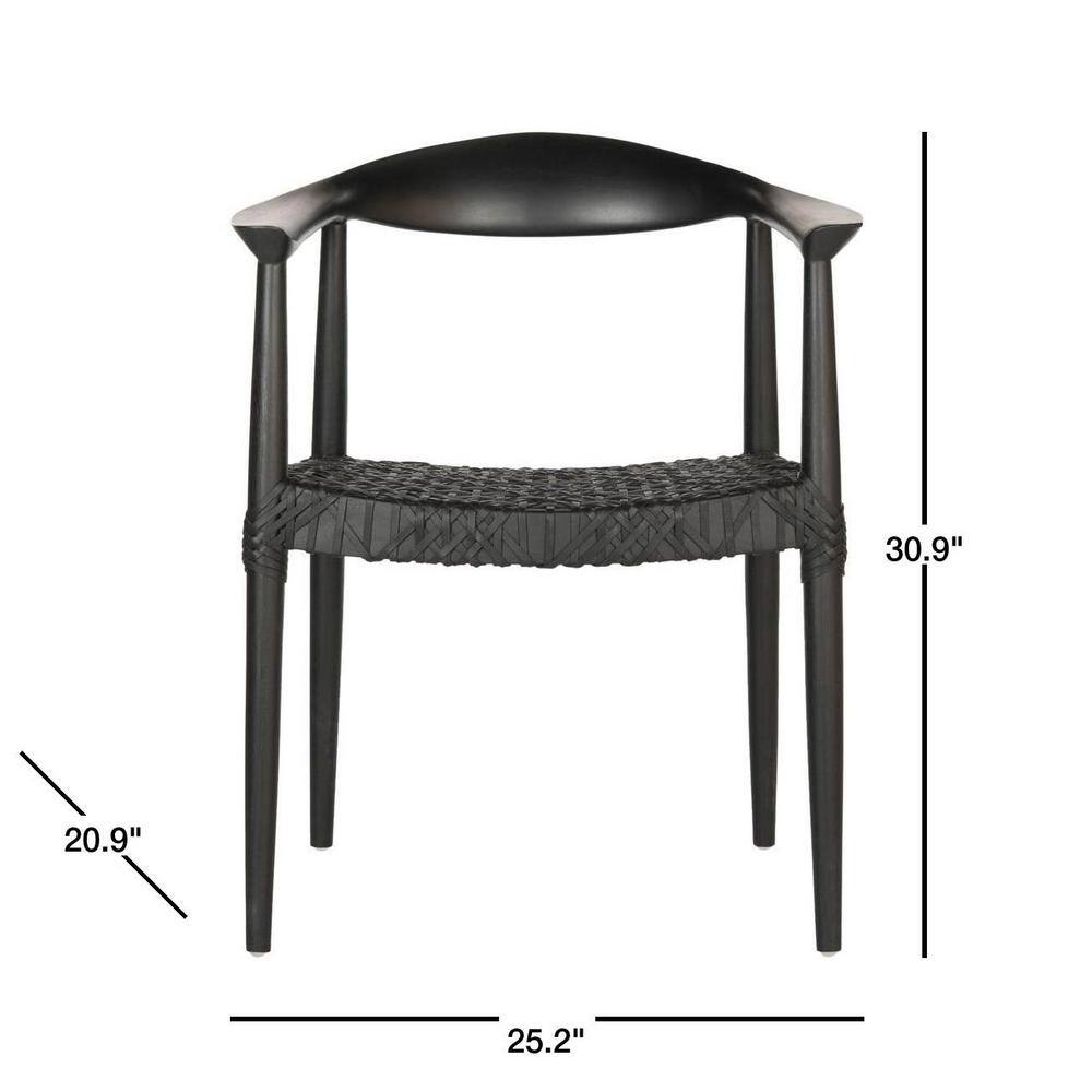 Mid-Century Modern Black Leather Teak Wood Accent Chair