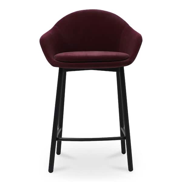 NADAAL STUDIOS Callum 26 in. Wine Velvet Modern Steel Leg Counter Stool with Polyester Upholstery
