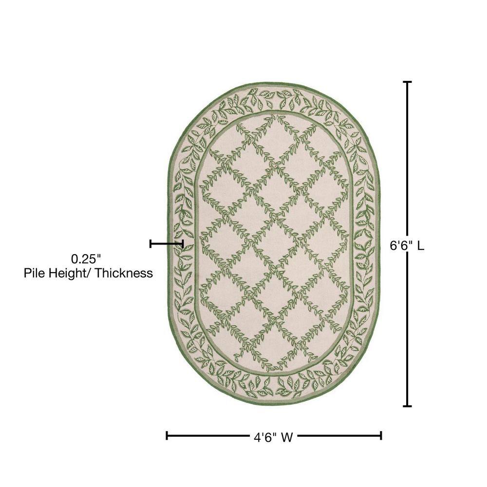 Ivory Floral Tufted Wool Oval Rug Handmade 54" x 6'