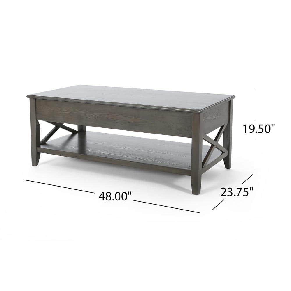 Gray Rectangular Wood Lift-Top Coffee Table with Storage