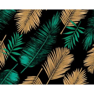 Emerald Green and Gold Palm Leaves Wall Mural