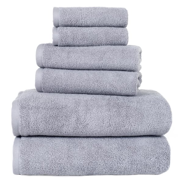 6-Piece Solid Silver 100% Cotton Bath Towel Set 812471SDW - The Home Depot