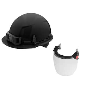 BOLT Black Type 1 Class E Front Brim Non Vented Hard Hat w/4 Point Ratcheting Suspension W/BOLT Clear Full Facesheild