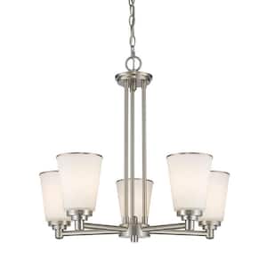 Jarra 5-Light Brushed Nickel Indoor Shaded Chandelier Light with Matte Opal Glass Shade With No Bulb Included