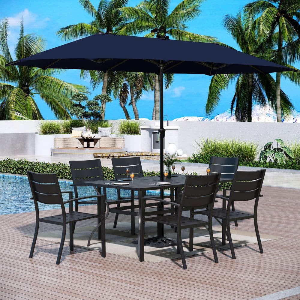 8-Piece Metal Outdoor Patio Dining Set with Stackable Chairs and Navy Blue Umbrella price history on PriceWatchPro