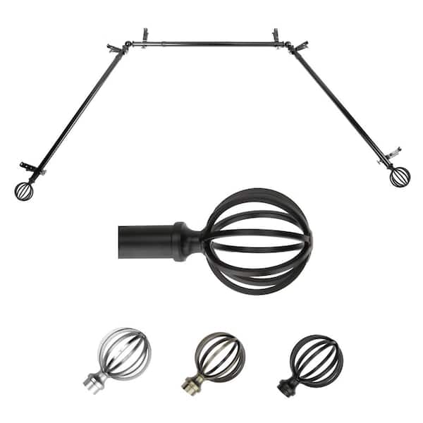 EMOH 13/16" Dia Adjustable 20"-36", 38"-72" Bay Window Curtain Rod with Leoni Finials in Black