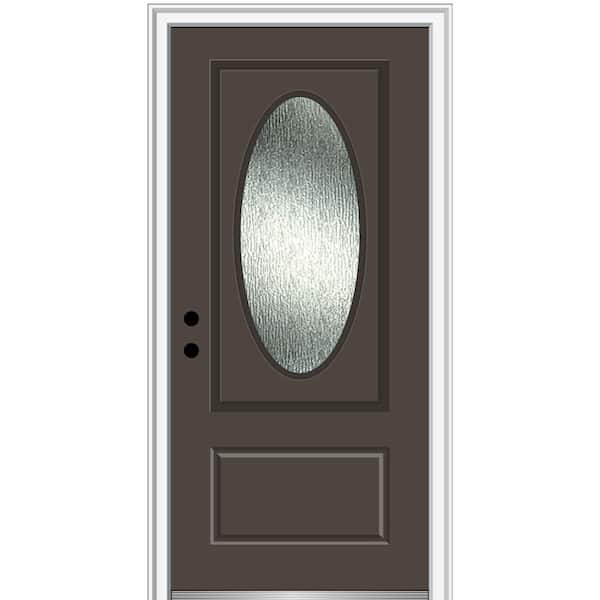 MMI Door 36 in. x 80 in. Right-Hand/Inswing Rain Glass Brown Fiberglass Prehung Front Door on 4-9/16 in. Frame