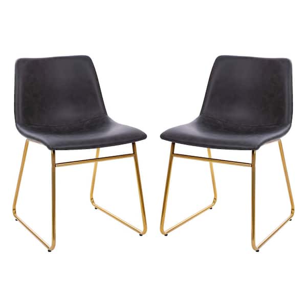 TAYLOR + LOGAN Gray/Gold Frame Faux Leather Dining Chair (2-Pack)