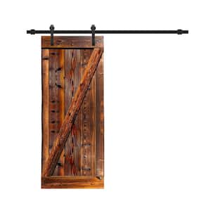 24 in. x 84 in. Z Bar Series Pre Assembled Walnut Stained Thermally Modified Wood Sliding Barn Door with Hardware Kit