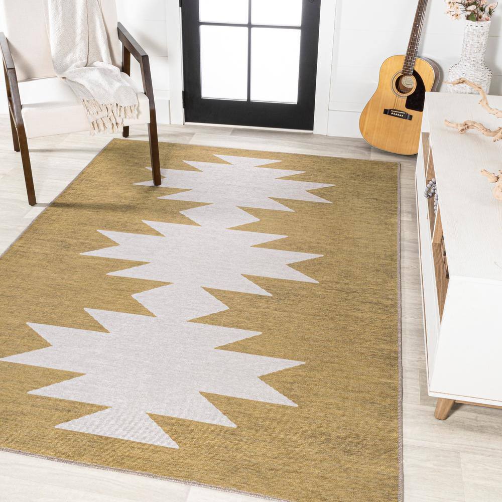 Chayton 8' x 10' Yellow and Cream Geometric Washable Area Rug