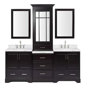 Stafford 85 in. W x 22 in. D x 89 in. H Double Bath Vanity in Espresso with Carrara Marble Tops and Mirrors