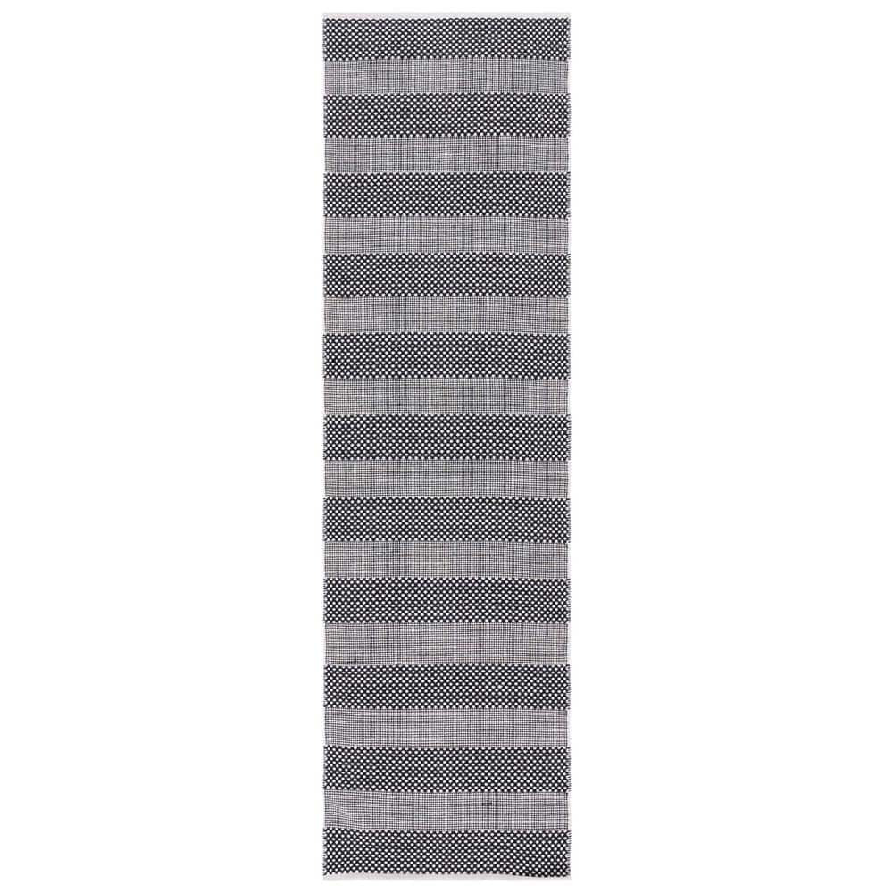 Ivory and Black Striped Kilim Flat Weave Runner Rug