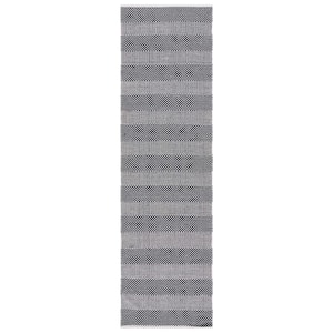 Striped Kilim Ivory Black 2 ft. x 8 ft. Striped Runner Rug