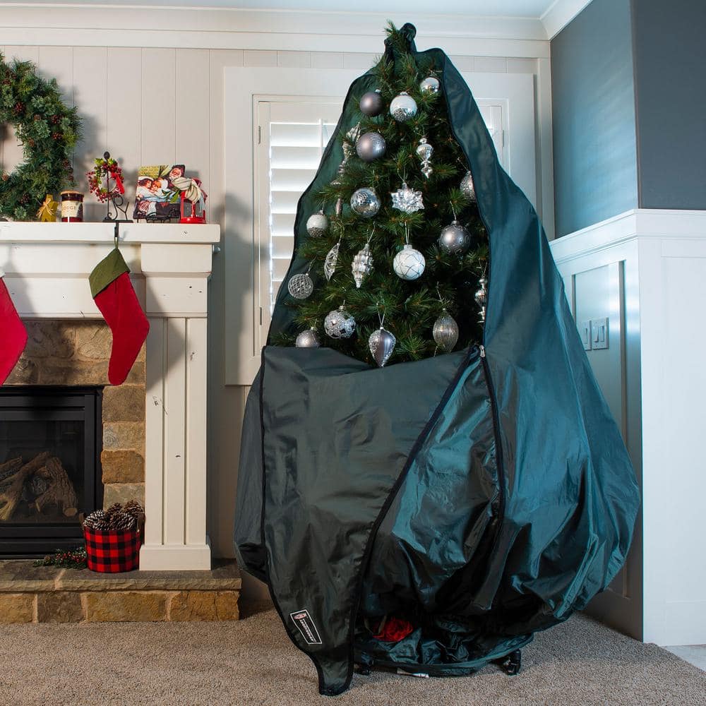 Green Polyester Upright Christmas Tree Storage Bag with Rolling Stand