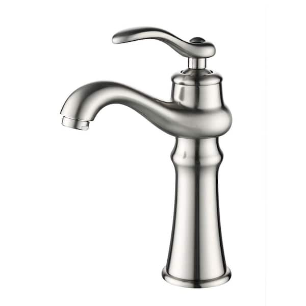 8.9 in. H Brass Single Handle Single Hole Bathroom Sink Faucet in Brushed Nickel